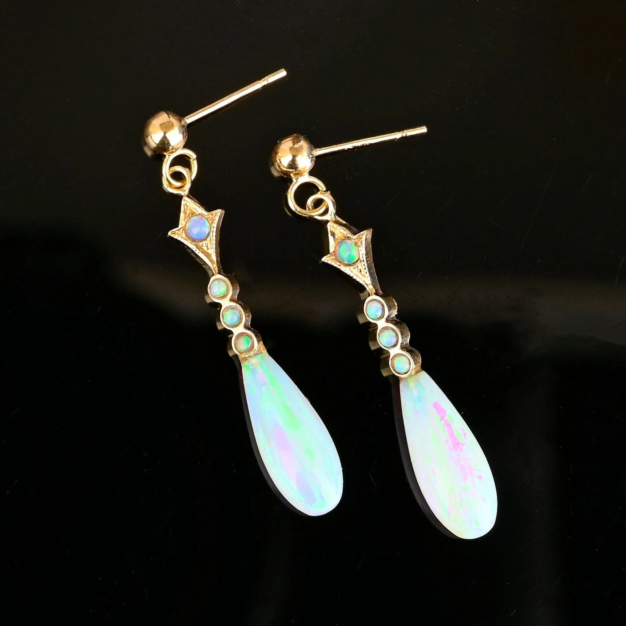 Gorgeous Vintage Gold Dangle Teardrop Opal Earrings