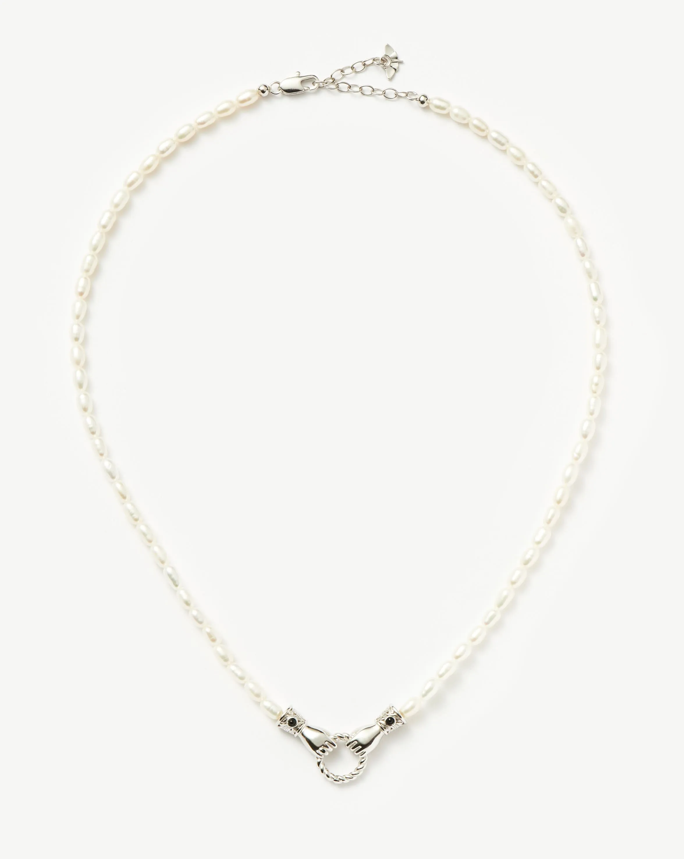 Harris Reed In Good Hands Pearl Necklace | Silver Plated/Pearl & Black Onyx