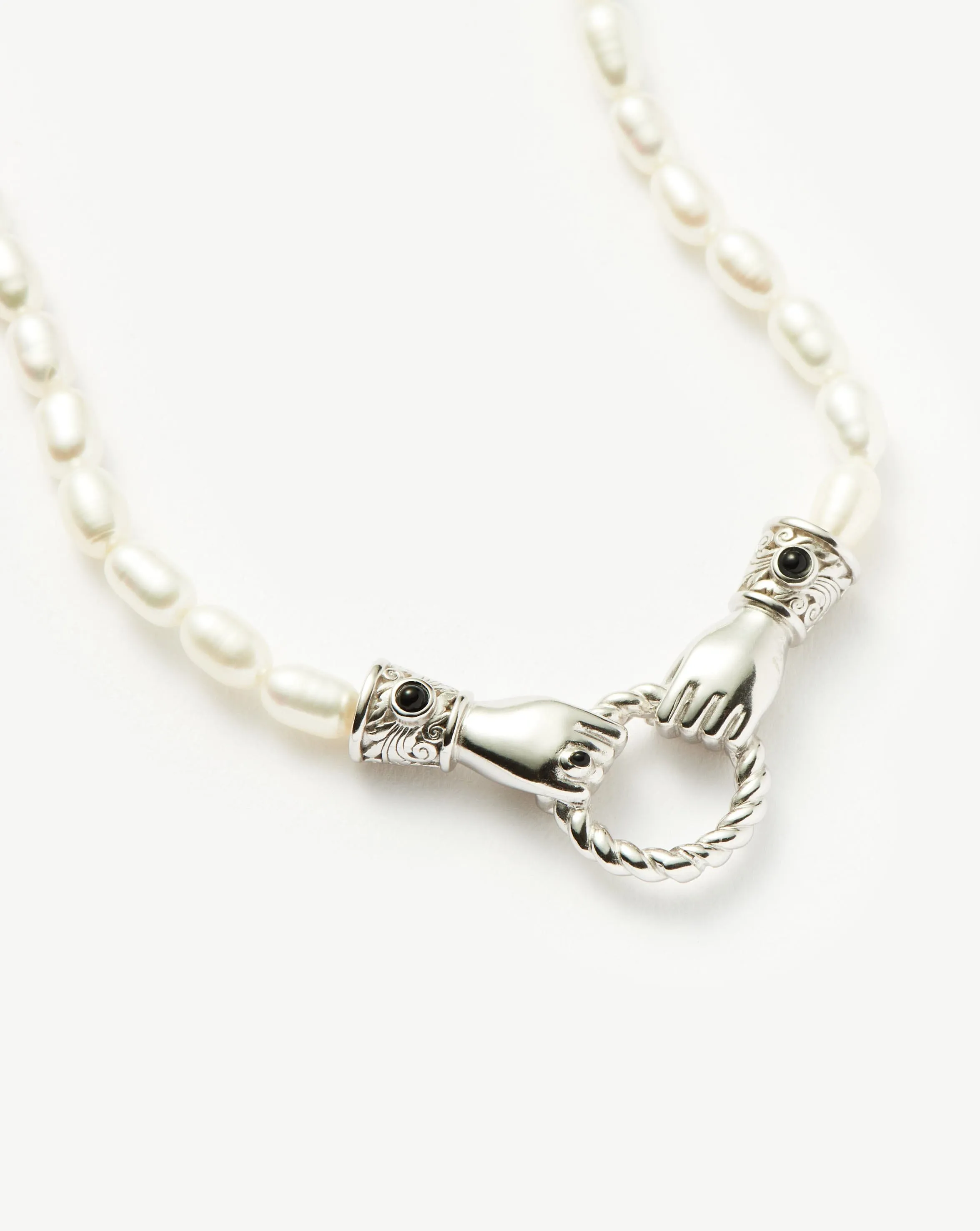 Harris Reed In Good Hands Pearl Necklace | Silver Plated/Pearl & Black Onyx