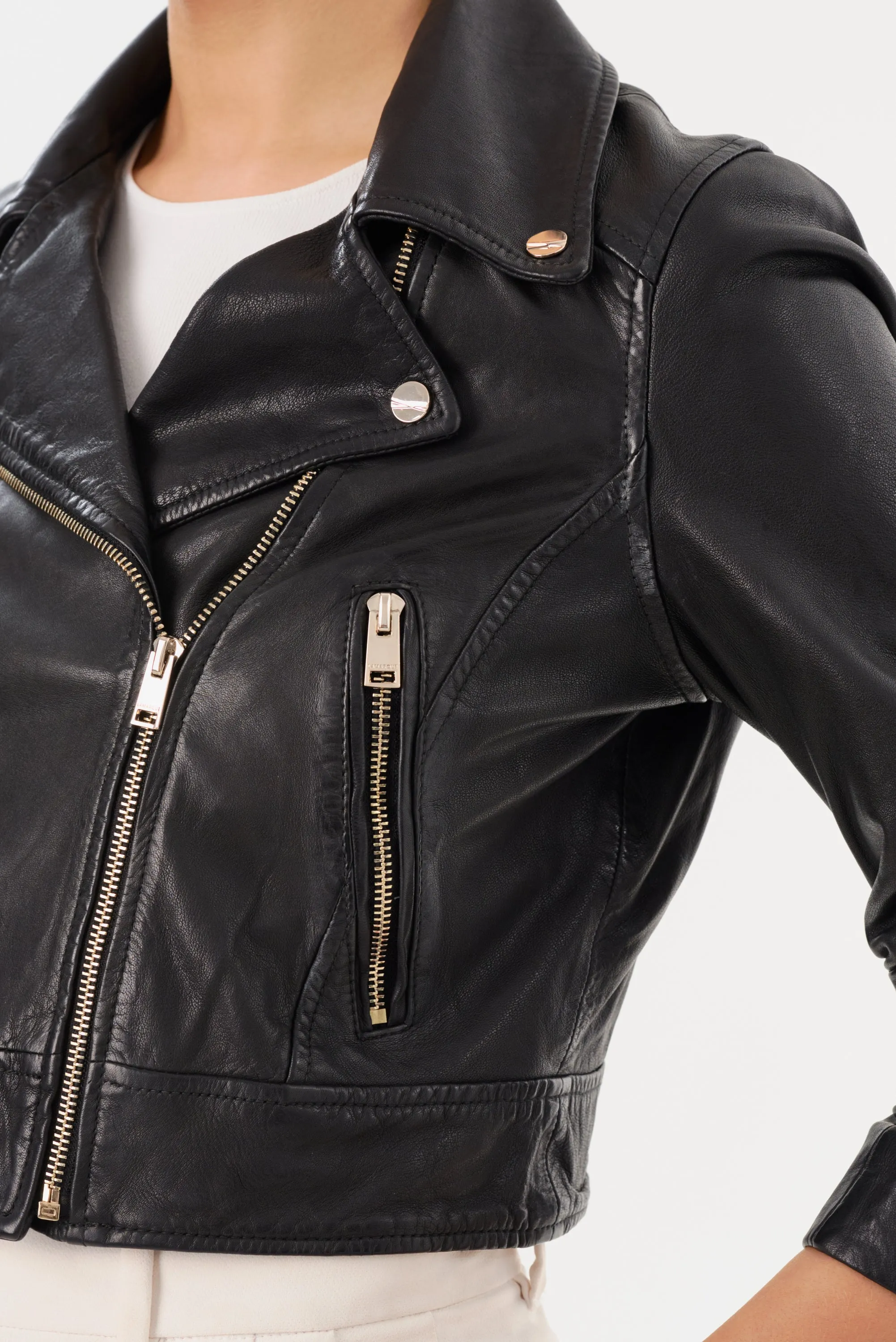 JANIKA | Cropped Leather Biker Jacket