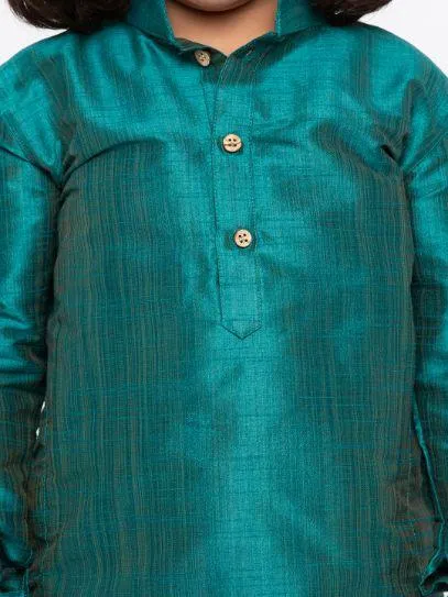 Jashvi Boys' Teal Cotton Silk Kurta and Dhoti Pant Set