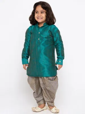 Jashvi Boys' Teal Cotton Silk Kurta and Dhoti Pant Set