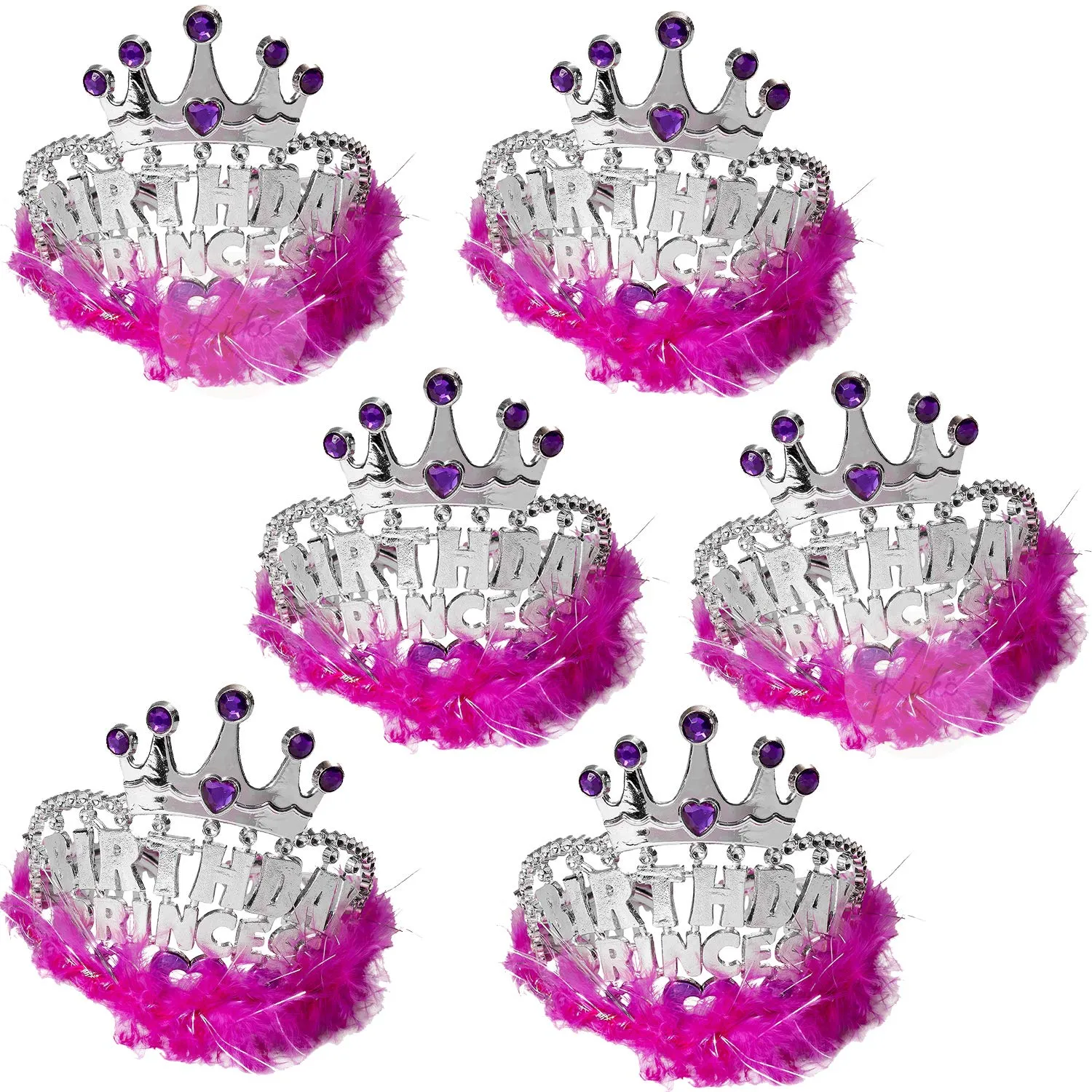 Kicko Birthday Princess Tiaras, 4 X 5 Inches - 6 Pack - Crowns with Pink Feathers