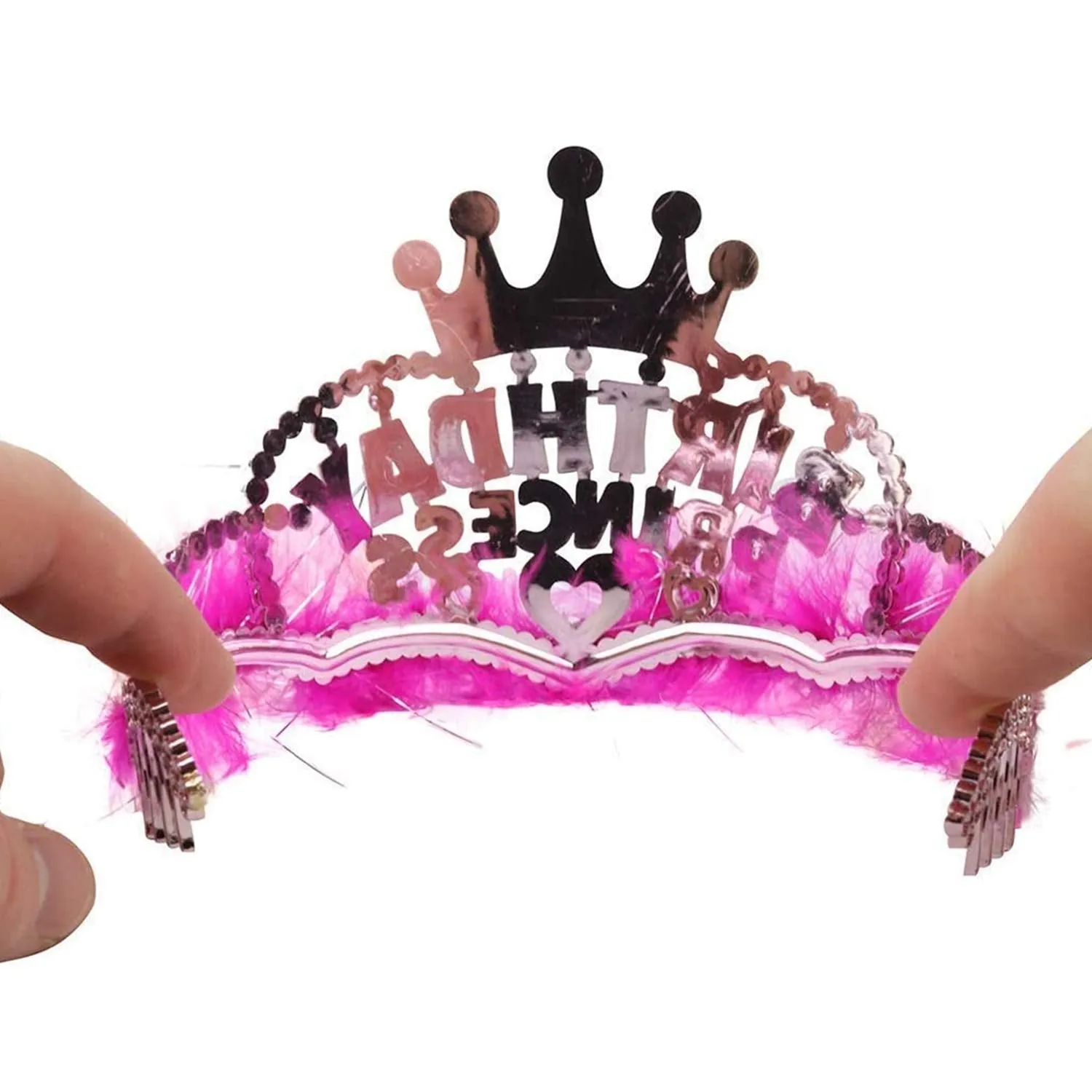 Kicko Birthday Princess Tiaras, 4 X 5 Inches - 6 Pack - Crowns with Pink Feathers