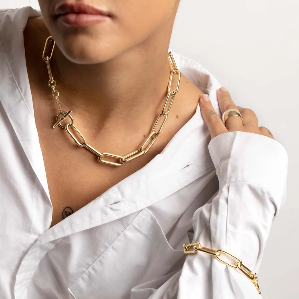 Large Paperclip Toggle Necklace in Gold