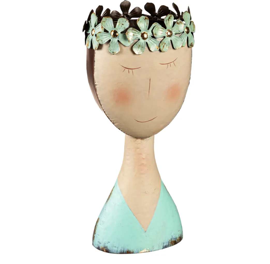 Metal Female Face Planter with Flower Headband - 2 Styles