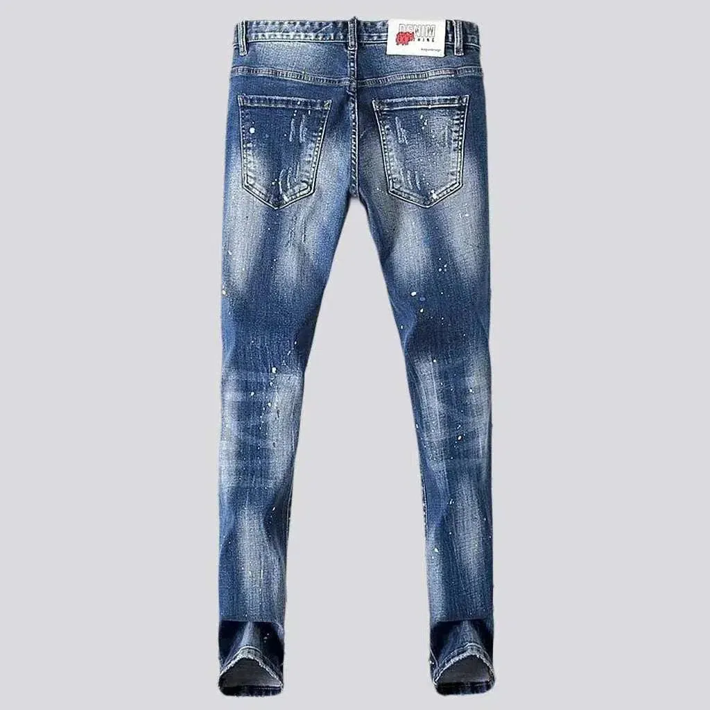 Mid-waist paint-splattered jeans
 for men