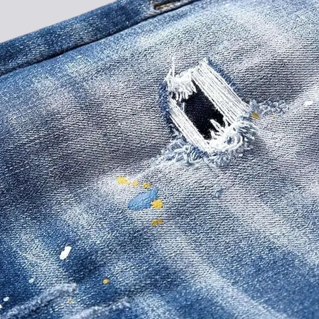 Mid-waist paint-splattered jeans
 for men