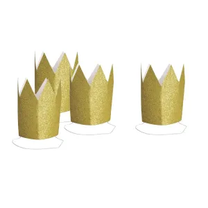 Mini Gold Glitter Crowns - 4 Pkt