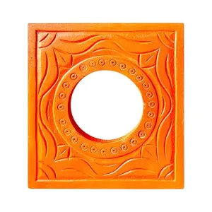 Noor Antique Designs Handcrafted Square Wooden Mirror Frame with Intricate Carving, Decorative Orange Wall Accent, 20 x 20 CM Perfect for Living Room, Bedroom, or Office Decor