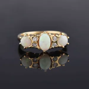 ON HOLD Vintage 14K Gold Diamond & Opal Three Stone Ring