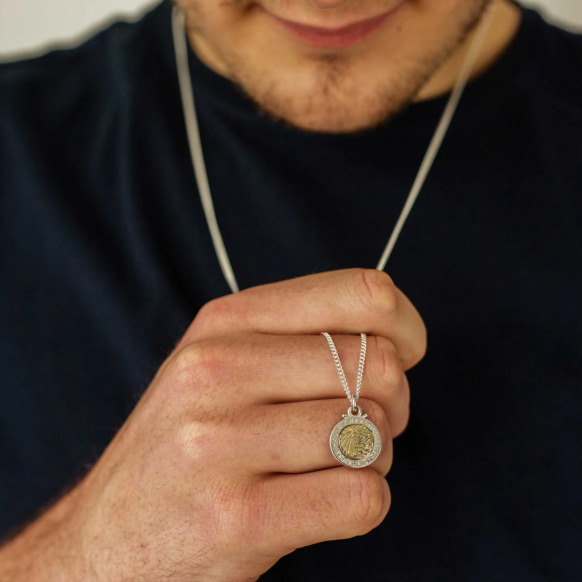 Personalised St Christopher Necklace - Silver & Solid Gold