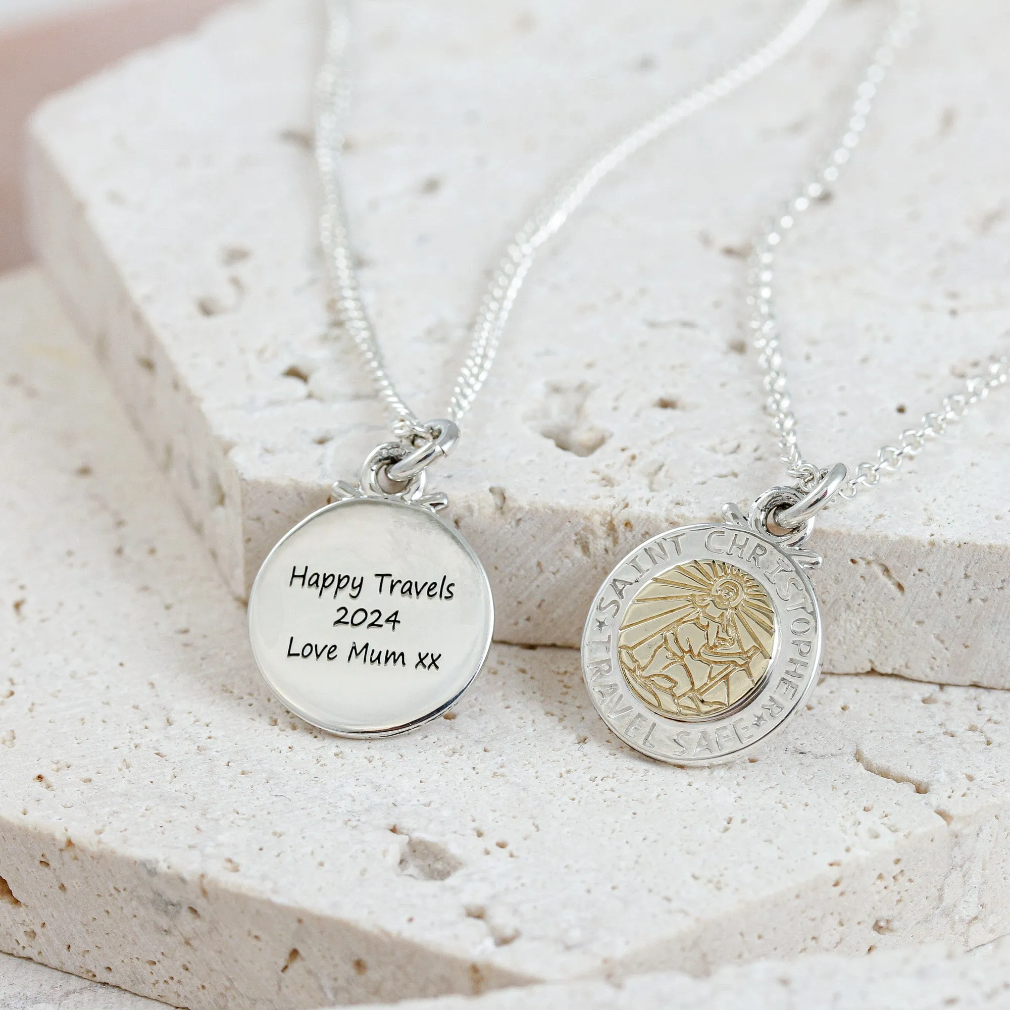 Personalised St Christopher Necklace - Silver & Solid Gold