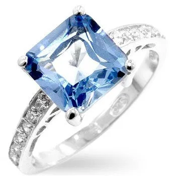 Princess Cut Blue Topaz CZ in White Gold over .925 Sterling Silver