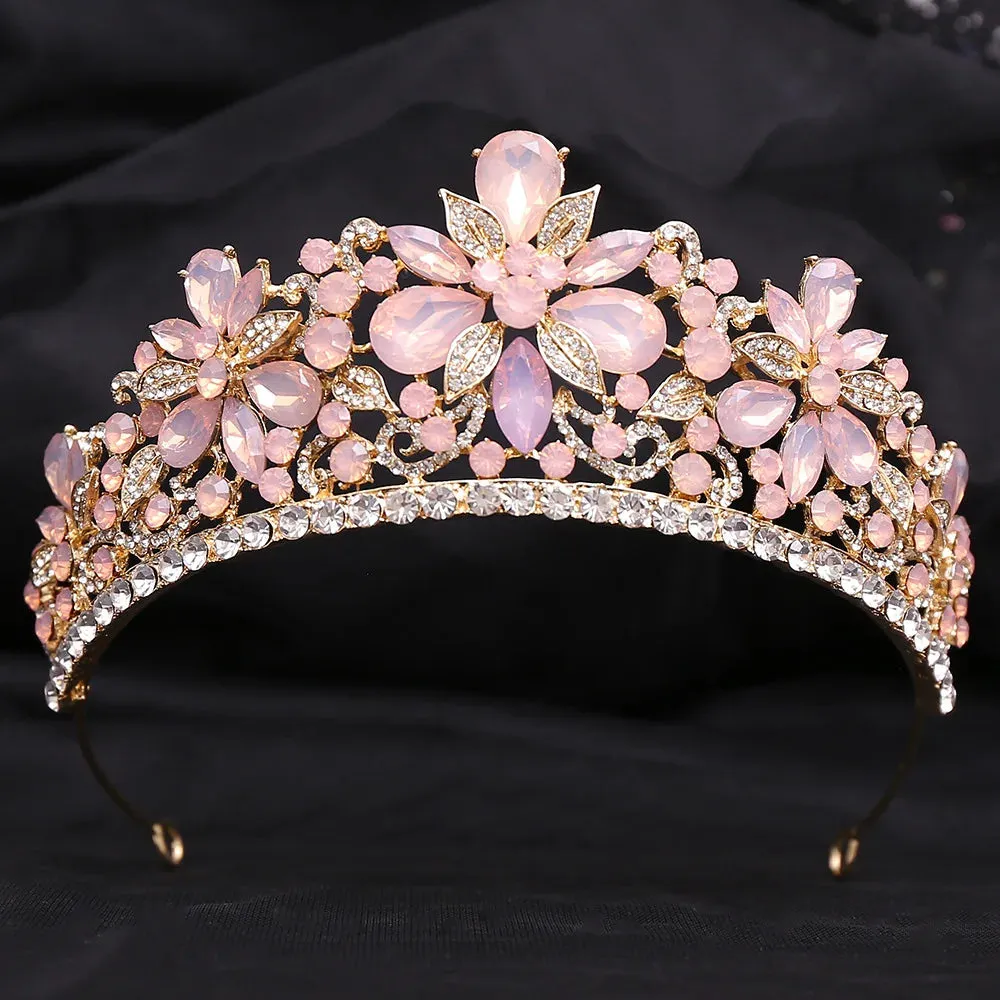 Princess Opal Pink Crown Bridal  Wedding Hair Accessory