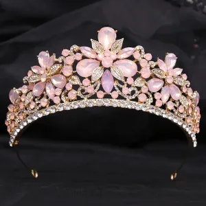 Princess Opal Pink Crown Bridal  Wedding Hair Accessory