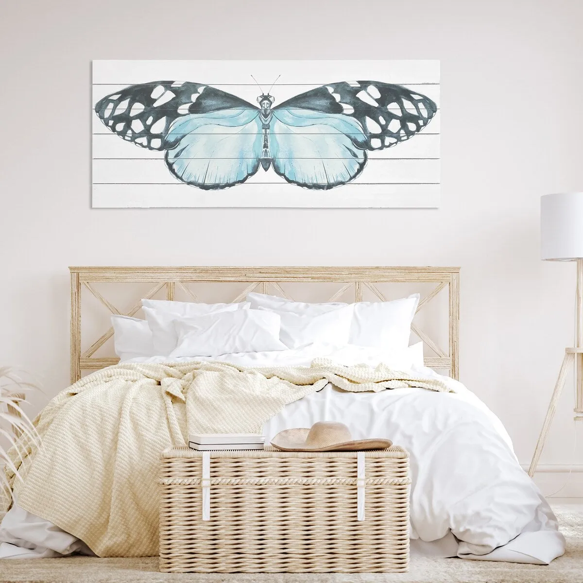 "Blue Moth" Print on Planked Wood Wall Art