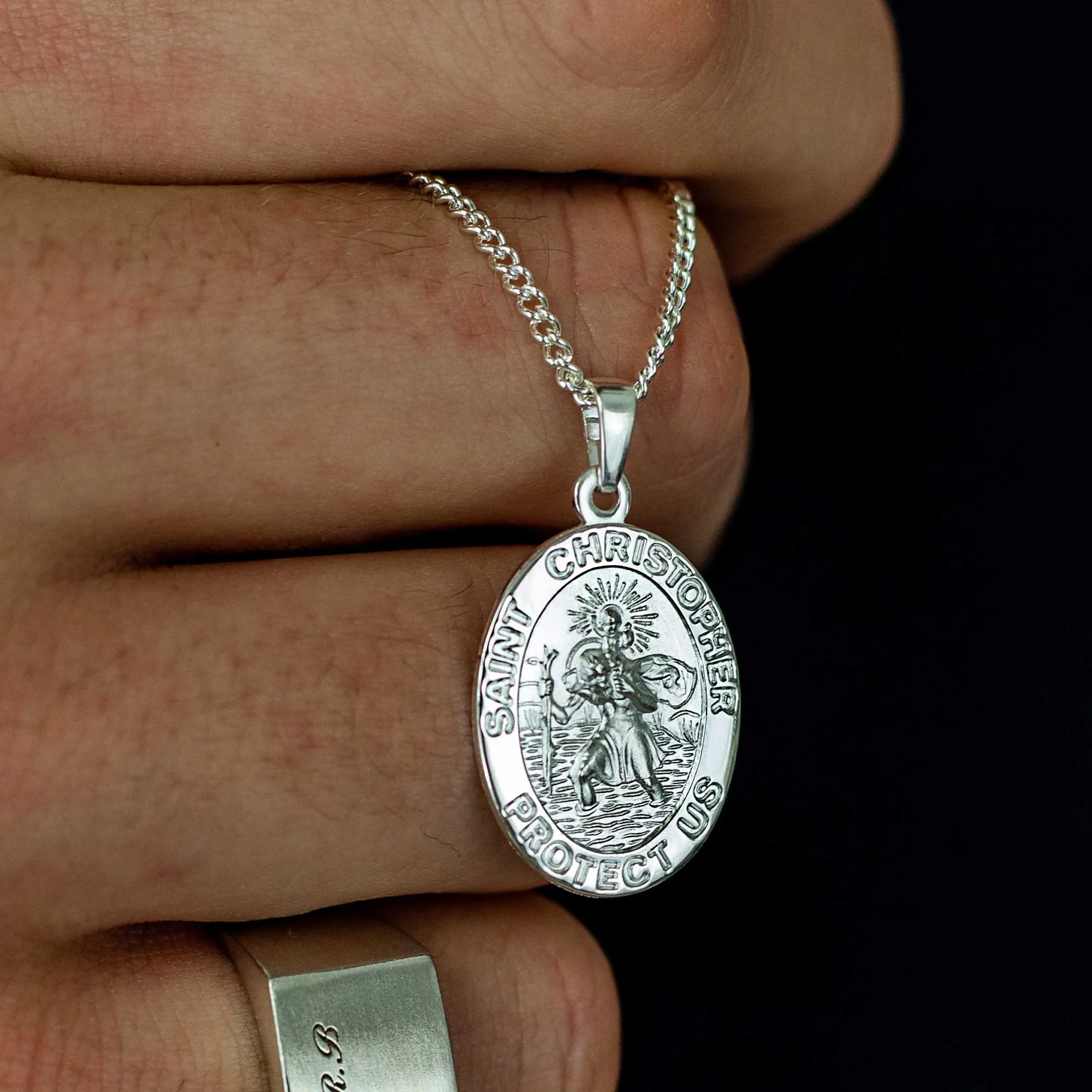 Saint Christopher Protect Us Personalised Silver Necklace