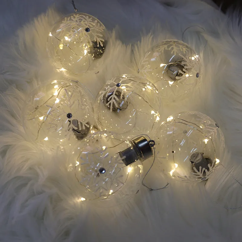 Set of 6 Christmas Glass Balls LED Baubles Party Decor with Snowflake