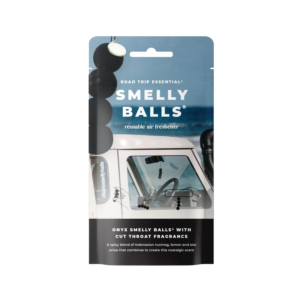 Smelly Balls Onyx - Cut Throat Fragrance Reusable Air Freshener Starter Set with Pouch - ARSBSOXCT