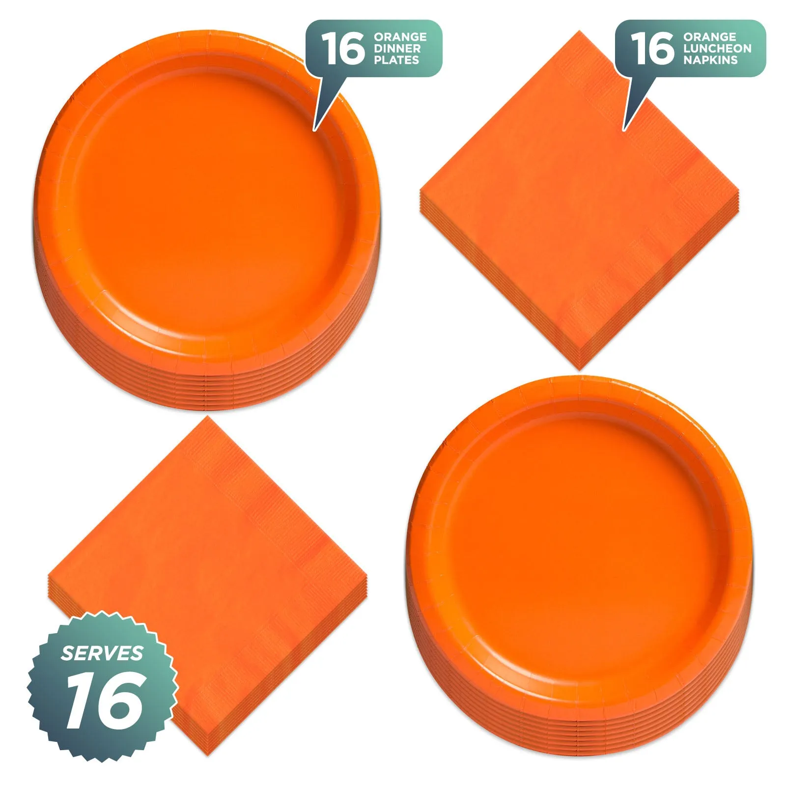 Solid Orange Paper Dinner Plates and Lunch Napkins - Pumpkin Orange Party Supplies For Birthdays, Fall Parties, Halloween, and More (Serves 16)