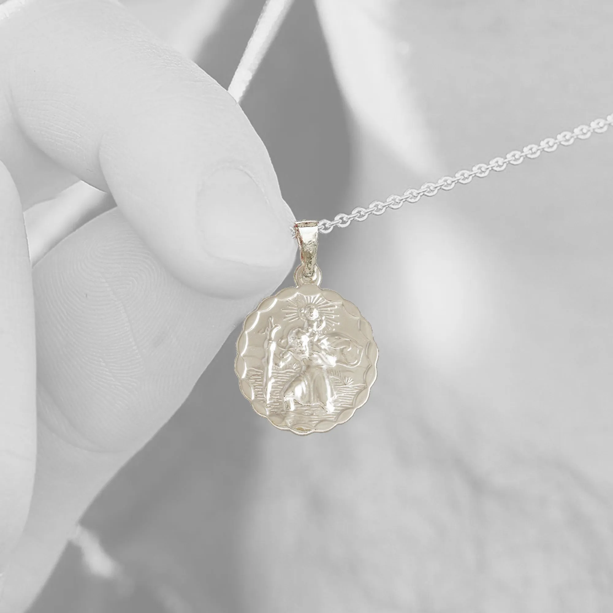 St Christopher Ellipse Border Silver Pendant