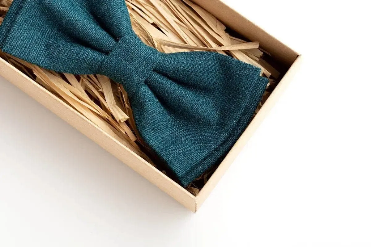 Teal Adjustable Linen Bow Tie - Perfect Accessory for Wedding Parties