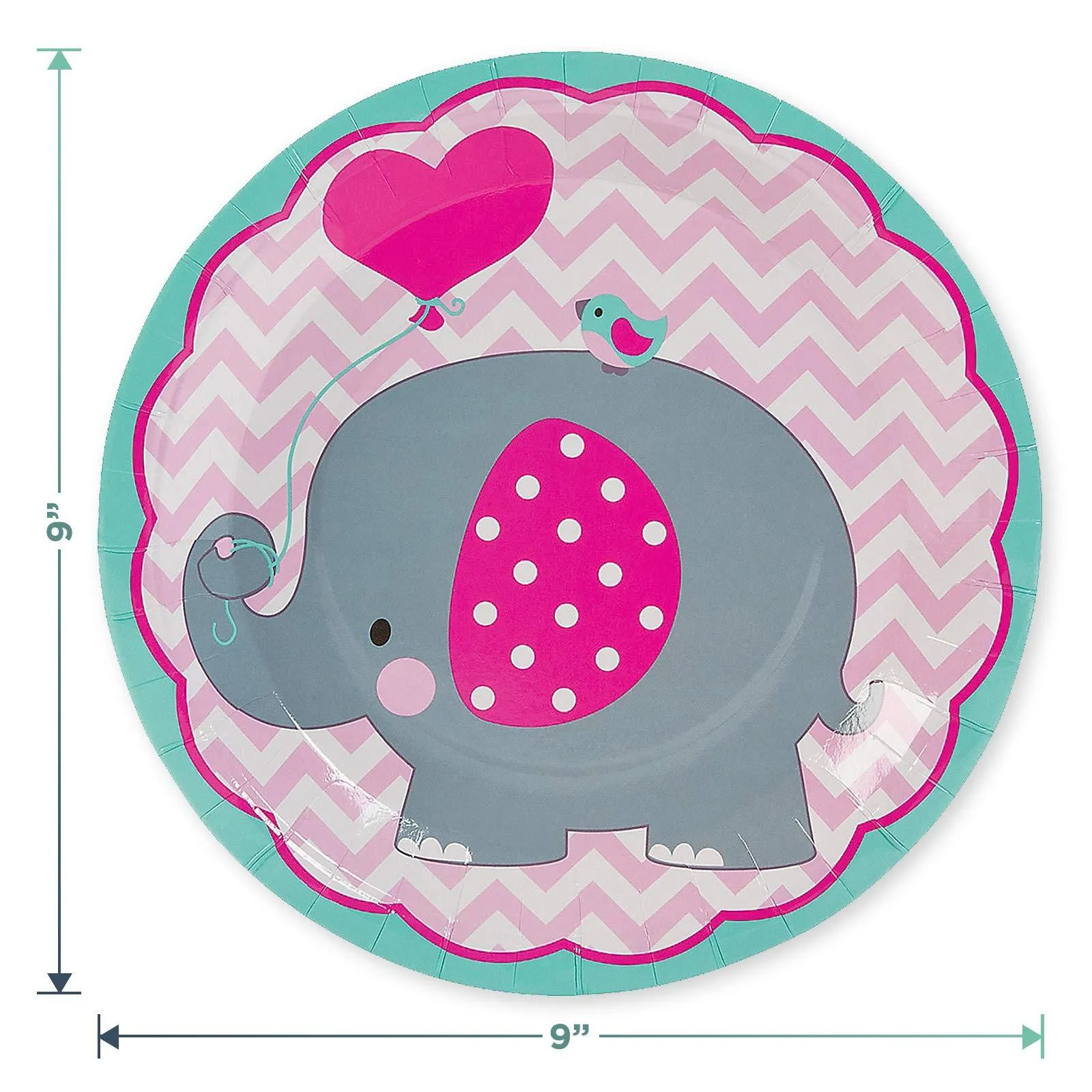 Teal & Pink Elephant Birthday Party Paper Dinner Plates and Lunch Napkins (Serves 16)