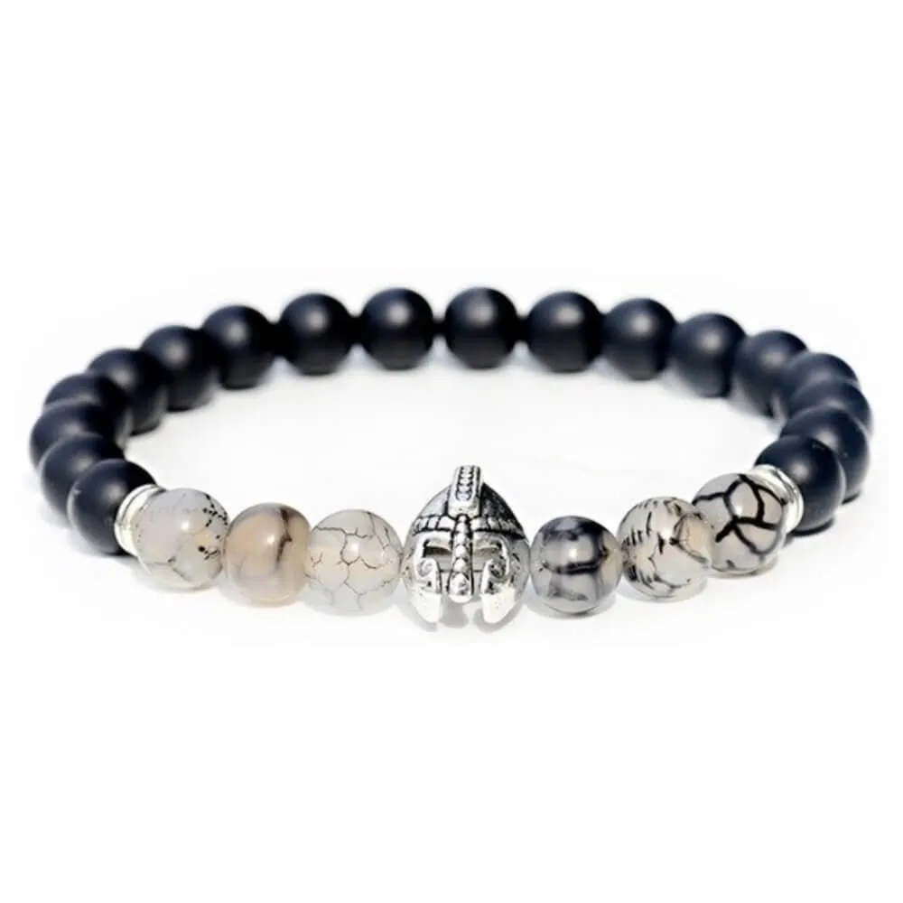 Tourmalinated Quartz and Black Onyx Matte Stone Warrior Bracelet