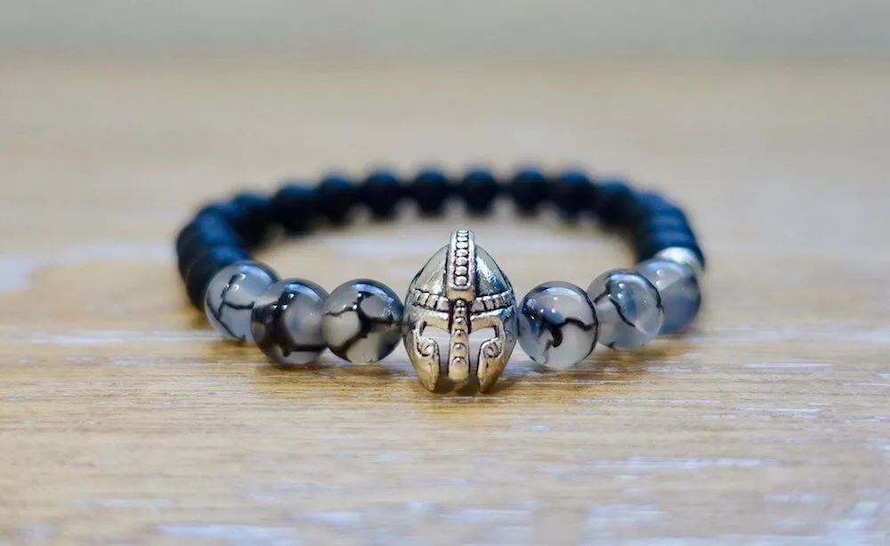 Tourmalinated Quartz and Black Onyx Matte Stone Warrior Bracelet