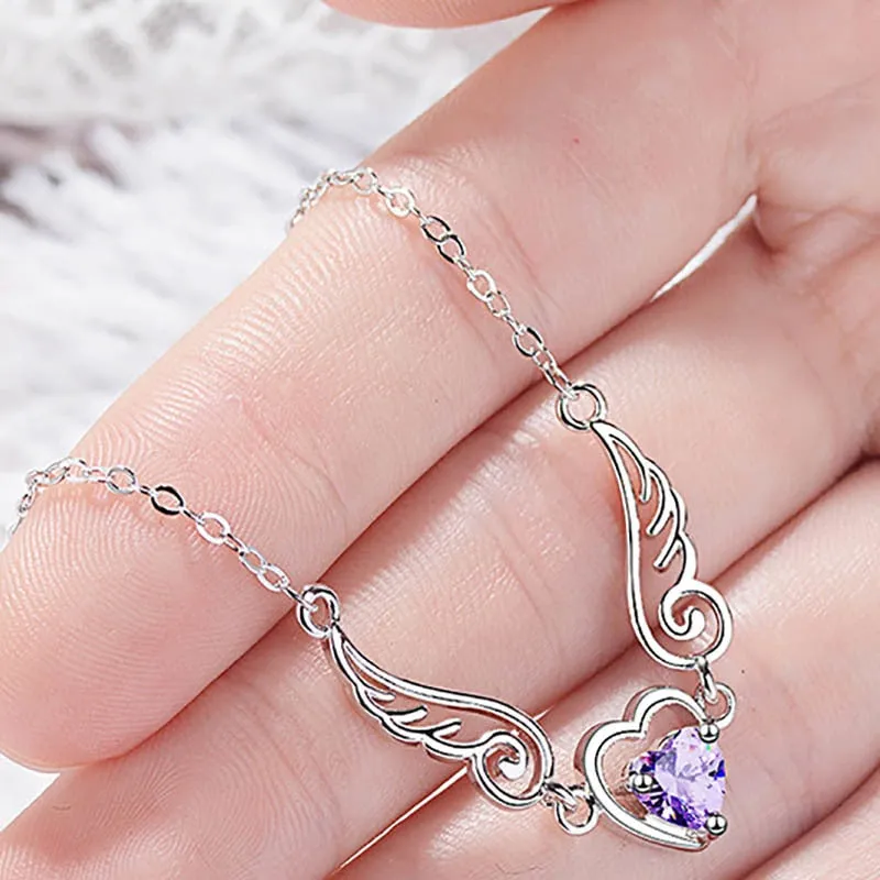 Trendy S925 Silver Jewelry Heart-shaped Amethyst Gemstones Pendants Necklace for Women