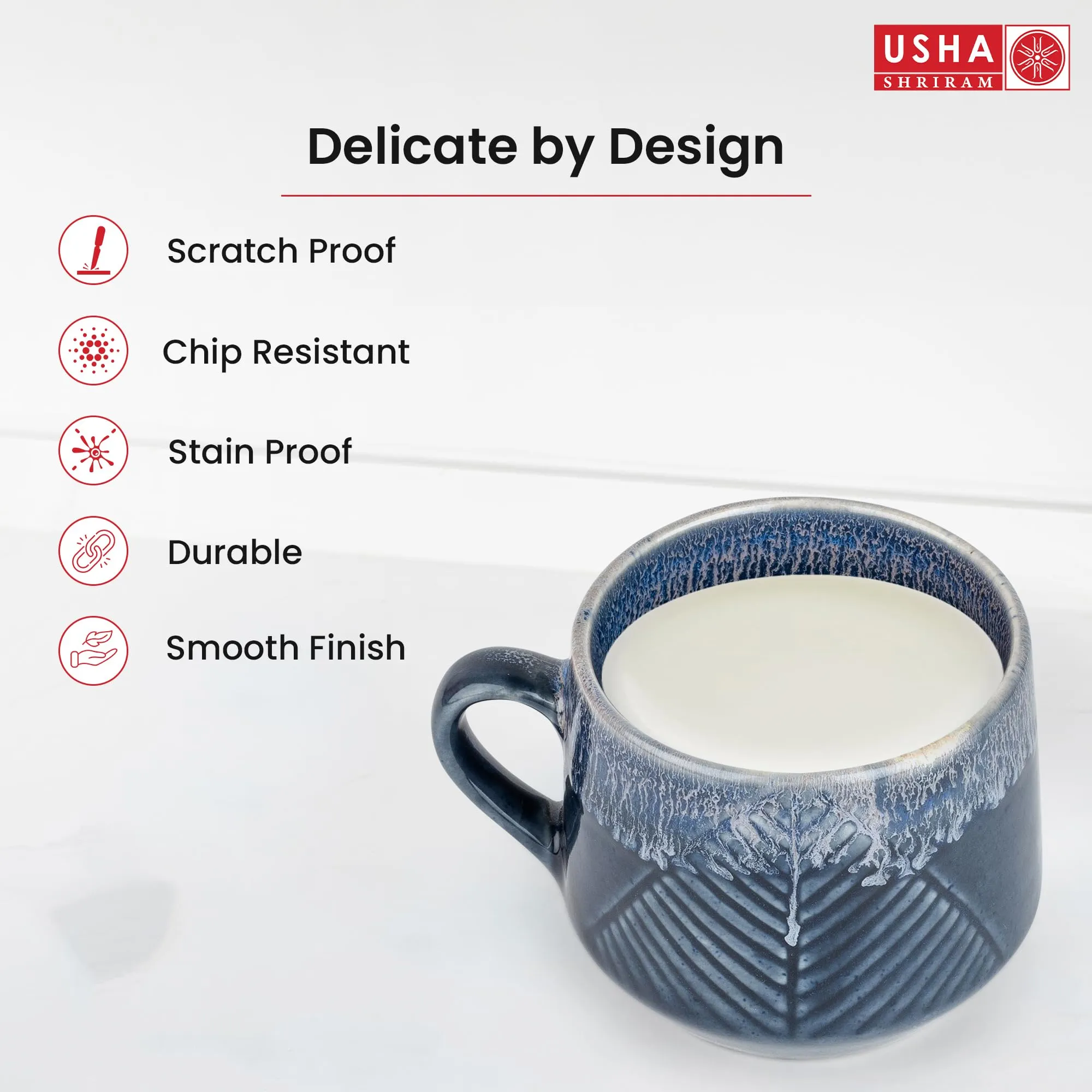 USHA SHRIRAM Ceramic Tea & Coffee Cup | Coffee Mug Microwave Safe | Refrigerator Safe | Scratch Resistant | Stain Proof | Dinnerware | Dinner Plate for Family Occasion | Diwali Gift Set (Design 3)