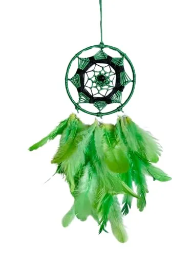 UV HANDICRAFTS Black Green Dream Catcher Handmade Hangings for Positivity Ideal for Home Decor, Gift, Wall Hangings, Meditation Room, Yoga Temple, Wind Chime & Car Feather Hanging(Pack of 1)