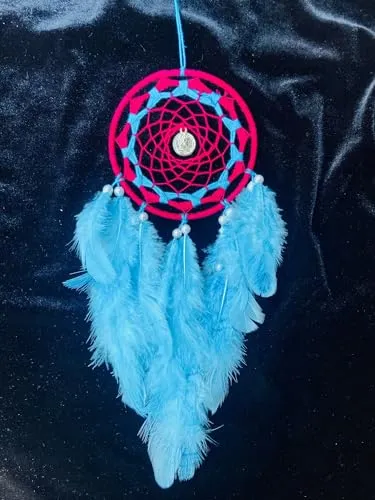 UV HANDICRAFTS Pink SkyBlue Dream Catcher Handmade Hangings for Positivity Ideal for Home Decor, Gift, Wall Hangings, Meditation Room, Yoga Temple, Wind Chime & Car Feather Hanging(Pack of 1)