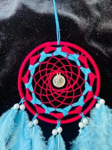 UV HANDICRAFTS Pink SkyBlue Dream Catcher Handmade Hangings for Positivity Ideal for Home Decor, Gift, Wall Hangings, Meditation Room, Yoga Temple, Wind Chime & Car Feather Hanging(Pack of 1)