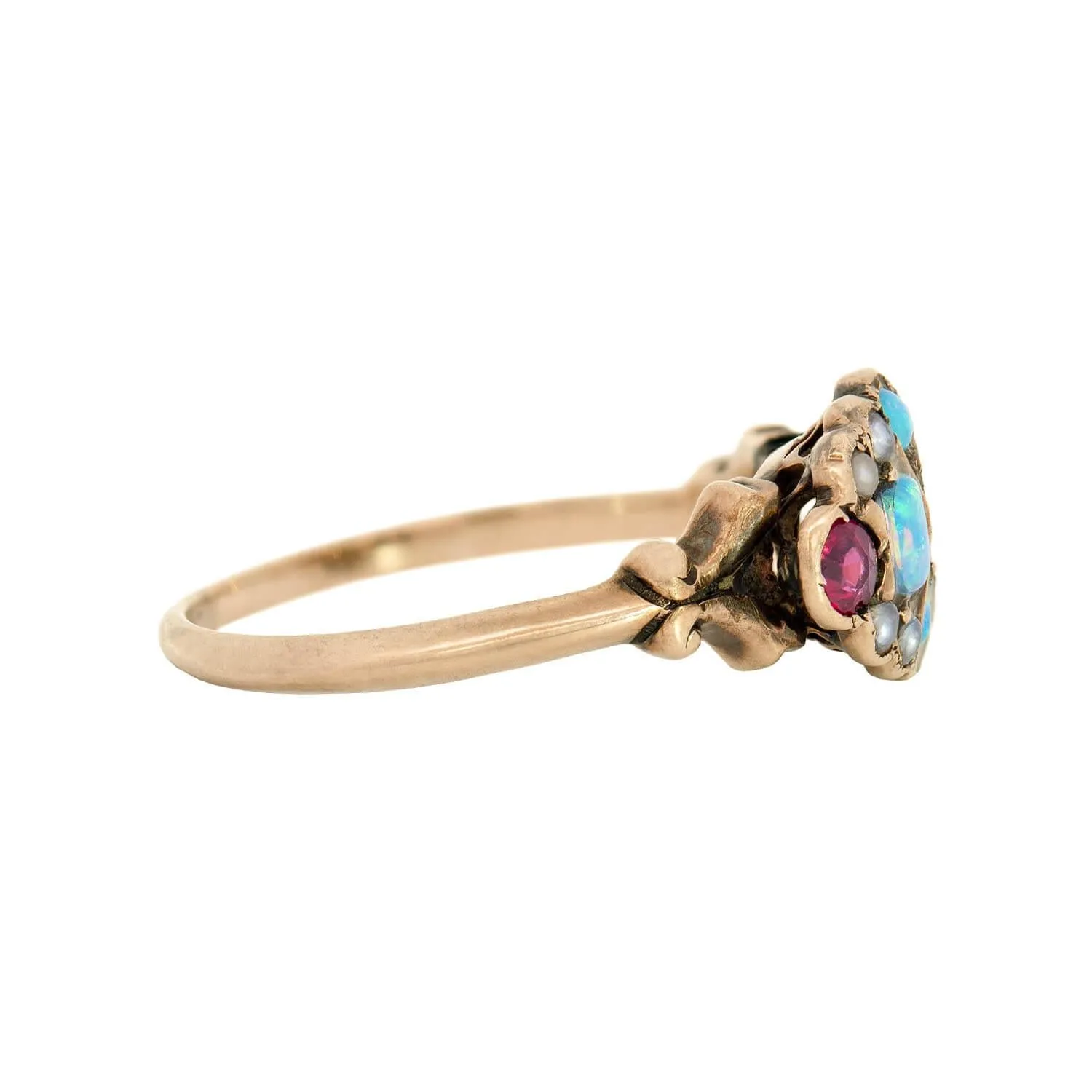 Victorian 14k Opal, Ruby, and Pearl Ring