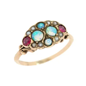 Victorian 14k Opal, Ruby, and Pearl Ring