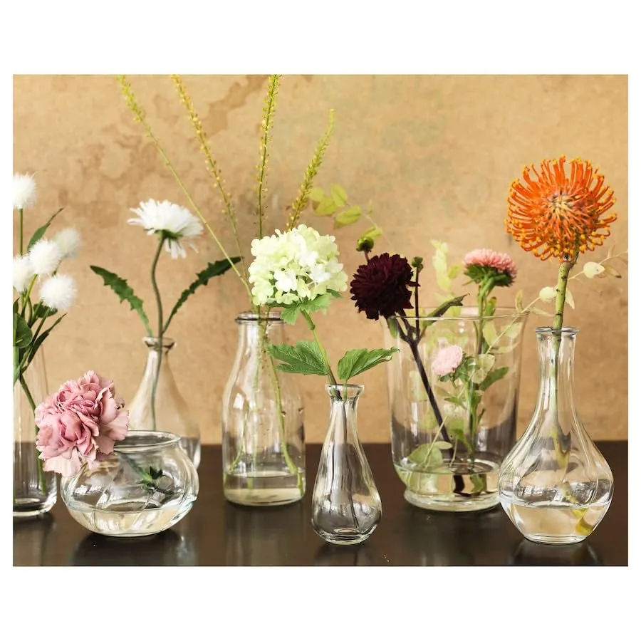 VILJESTARK Vase, Thin Neck Vase, Flower Pot, Table Vase for Decoration (Clear Glass - 17 cm)