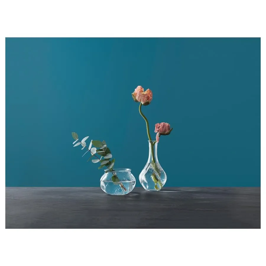 VILJESTARK Vase, Thin Neck Vase, Flower Pot, Table Vase for Decoration (Clear Glass - 17 cm)