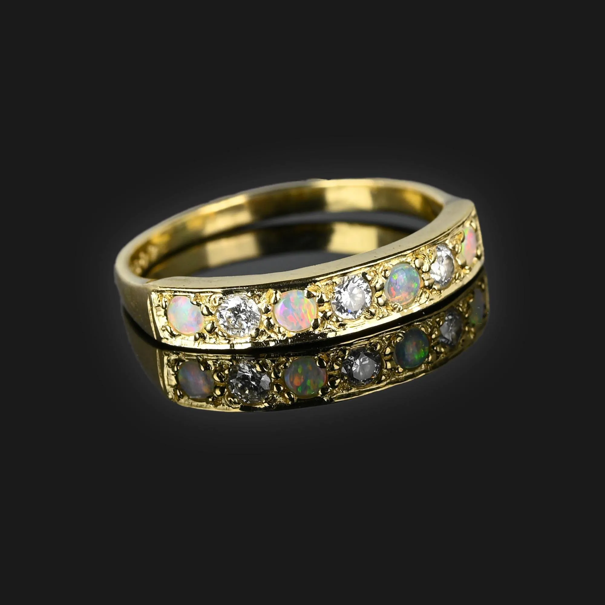 Vintage 14K Gold Diamond Opal Band Ring