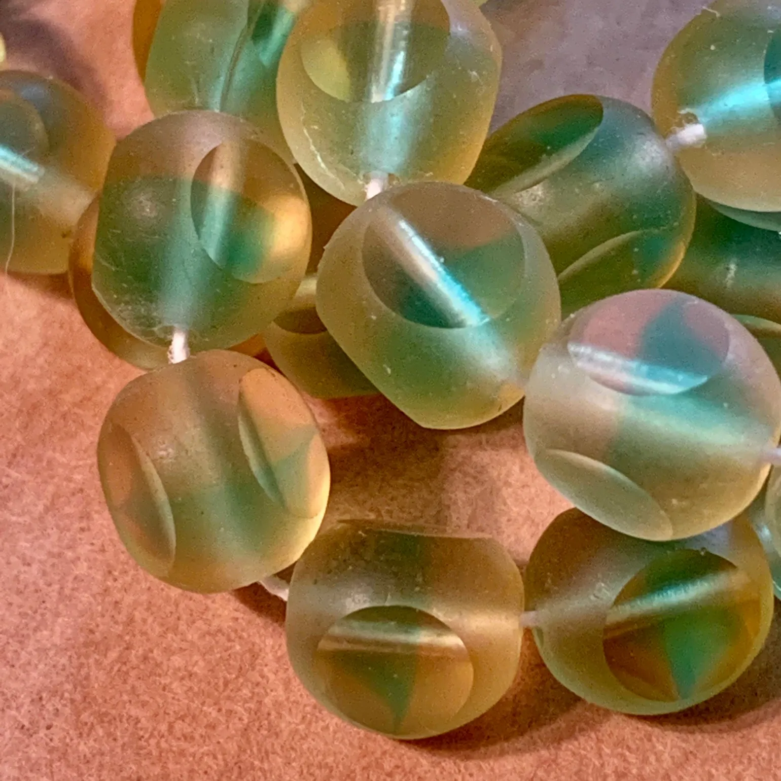 Vintage Green & Amber Window Glass Beads