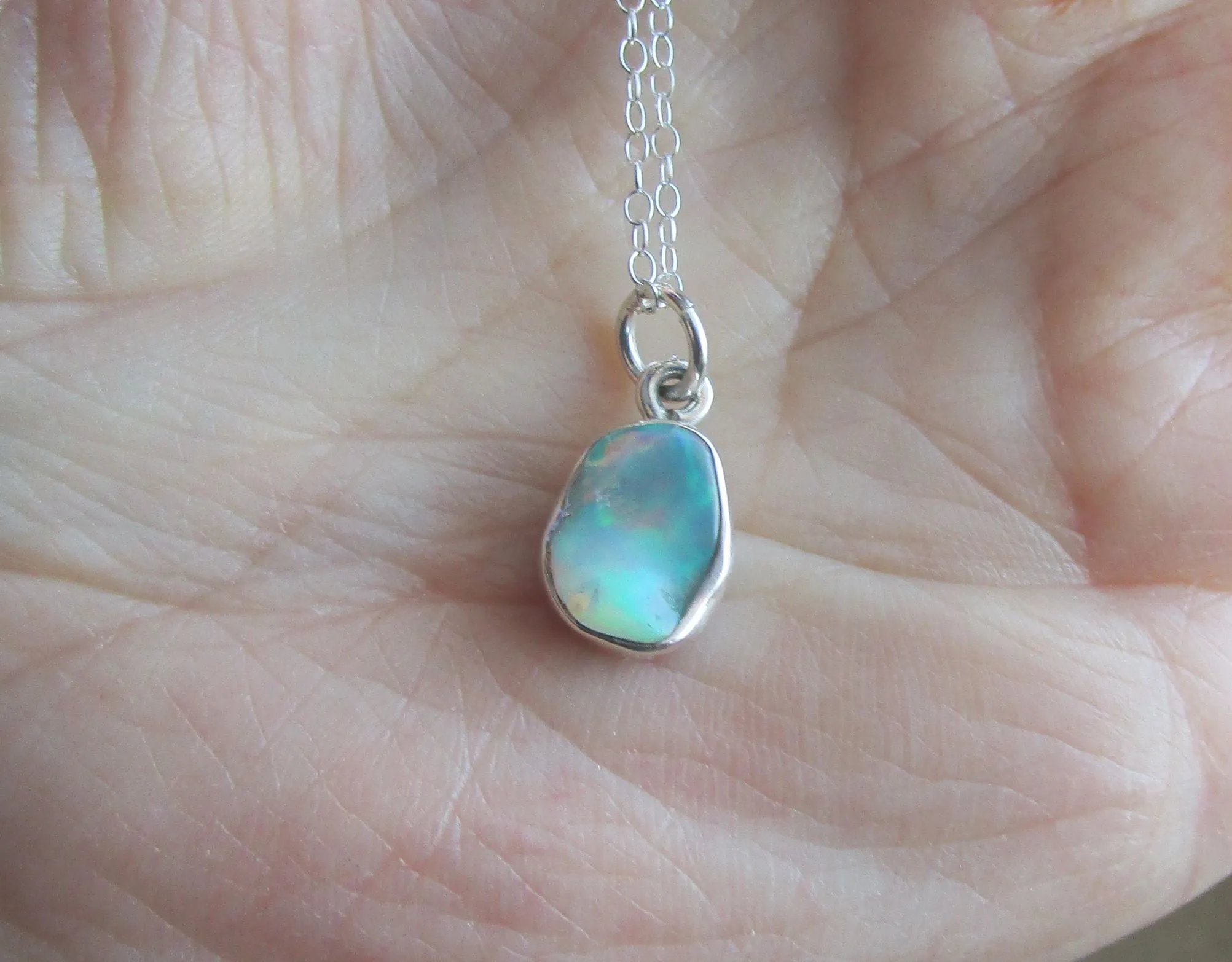 Welo Opal Natural Gemstone Sterling Silver Pendant Necklace