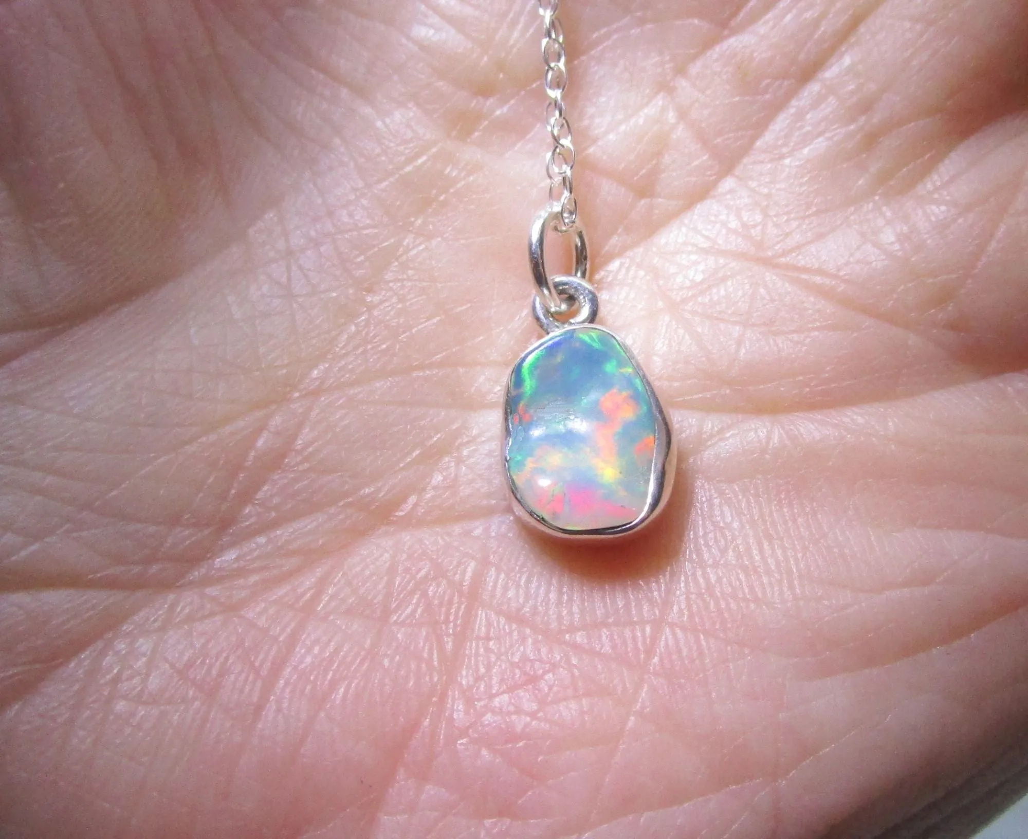 Welo Opal Natural Gemstone Sterling Silver Pendant Necklace