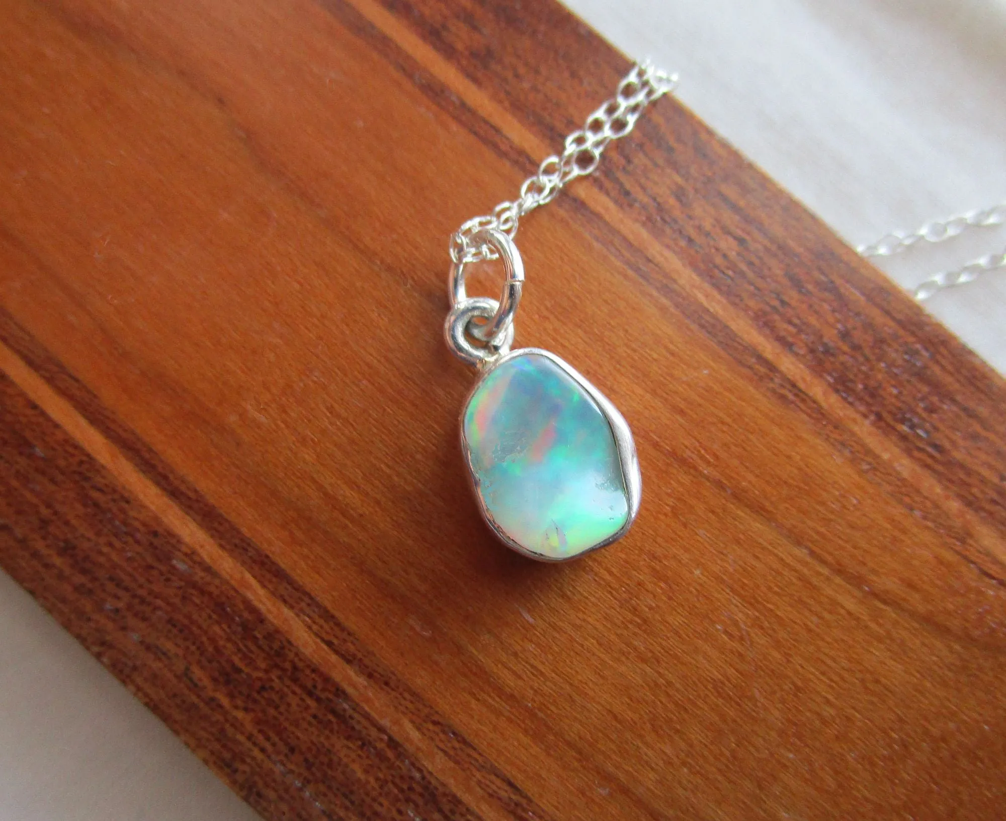 Welo Opal Natural Gemstone Sterling Silver Pendant Necklace