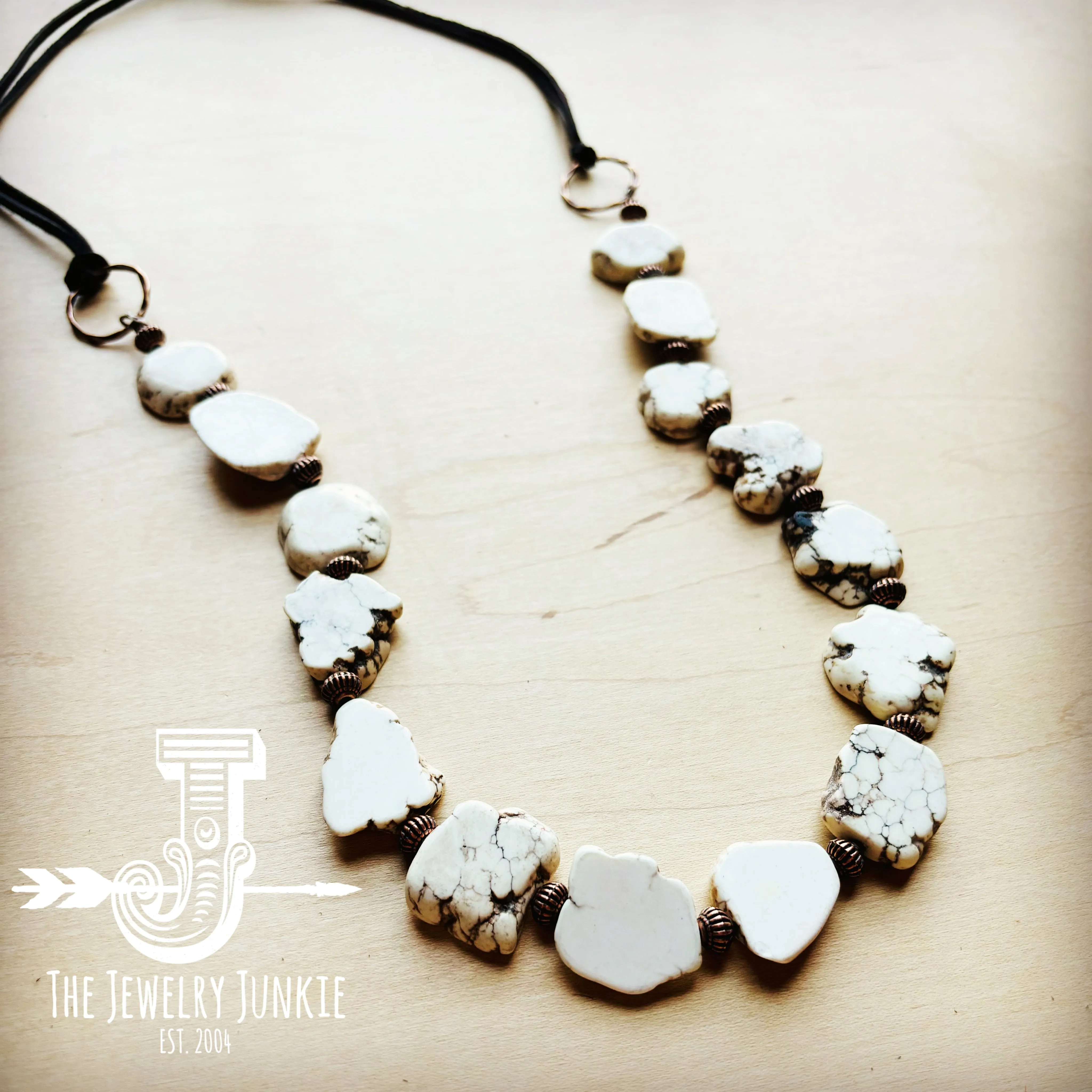 White Turquoise Slab Necklace with Leather Closure 228O