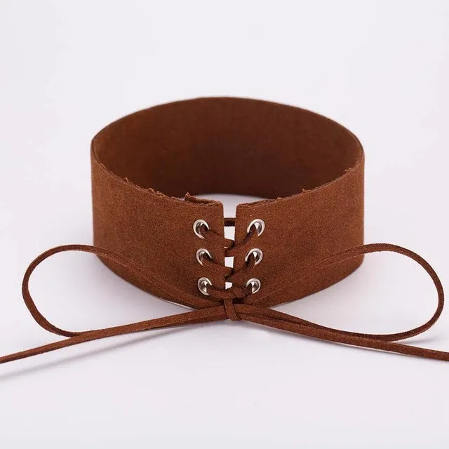 Wholesale Hot Sell Bijoux Sexy Harajuku Lace Up Women Jewelry Punk Gothic Choker Necklace Vintage Velvet Leather Collares Anime