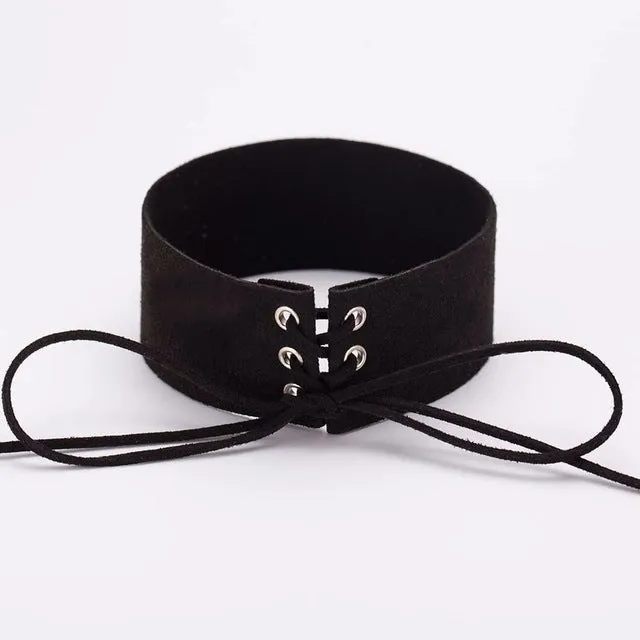 Wholesale Hot Sell Bijoux Sexy Harajuku Lace Up Women Jewelry Punk Gothic Choker Necklace Vintage Velvet Leather Collares Anime