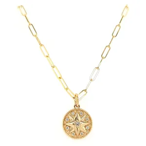 Yellow Gold Diamond Compass Medallion Necklace (I7830)